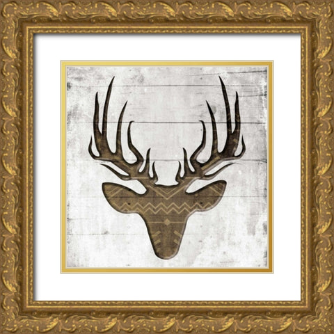 White Wood Deer Mate Gold Ornate Wood Framed Art Print with Double Matting by Grey, Jace