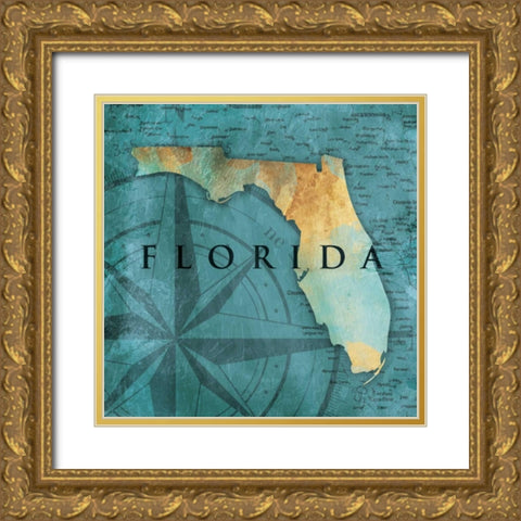 Florida Sea Map Gold Ornate Wood Framed Art Print with Double Matting by Grey, Jace