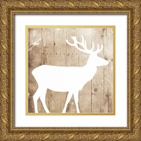 White On Wood Deer Gold Ornate Wood Framed Art Print with Double Matting by Grey, Jace