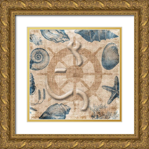 Steering Wheel Cream Gold Ornate Wood Framed Art Print with Double Matting by Grey, Jace