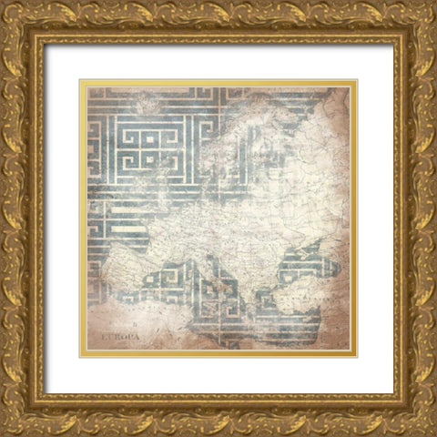 Patterned Map Europa Gold Ornate Wood Framed Art Print with Double Matting by Grey, Jace