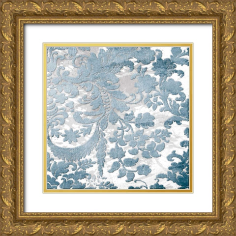 Blue Silver Floral Stamp Two Gold Ornate Wood Framed Art Print with Double Matting by Grey, Jace