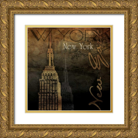NY NY NY Gold Ornate Wood Framed Art Print with Double Matting by Grey, Jace