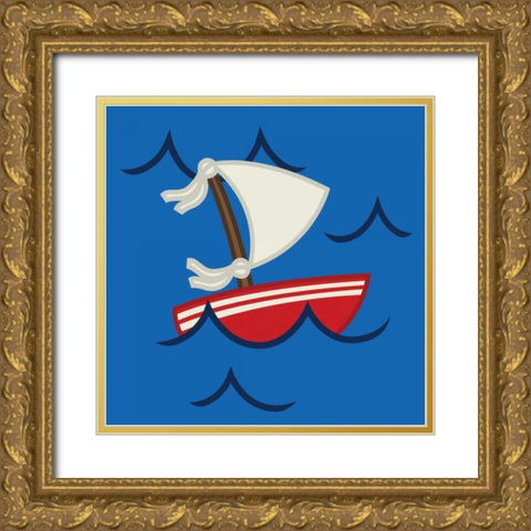 Boat In The Waves Gold Ornate Wood Framed Art Print with Double Matting by Grey, Jace