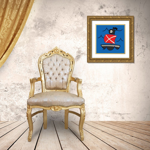Medium Pirate Ship Gold Ornate Wood Framed Art Print with Double Matting by Grey, Jace
