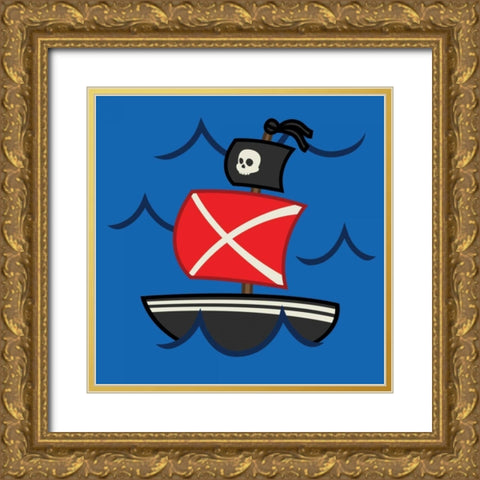 Medium Pirate Ship Gold Ornate Wood Framed Art Print with Double Matting by Grey, Jace
