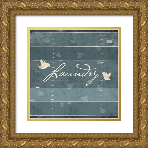 Laundry Birds Gold Ornate Wood Framed Art Print with Double Matting by Grey, Jace