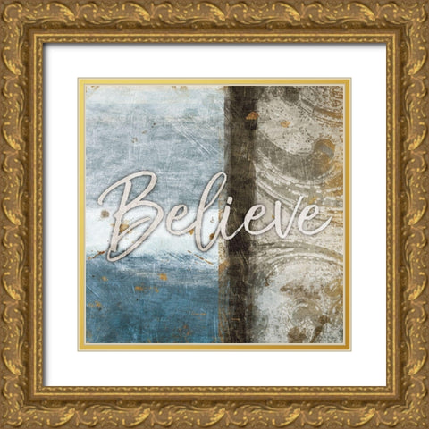 Believe Blue Gold Ornate Wood Framed Art Print with Double Matting by Grey, Jace