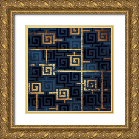 Blue Gold Keys Gold Ornate Wood Framed Art Print with Double Matting by Grey, Jace