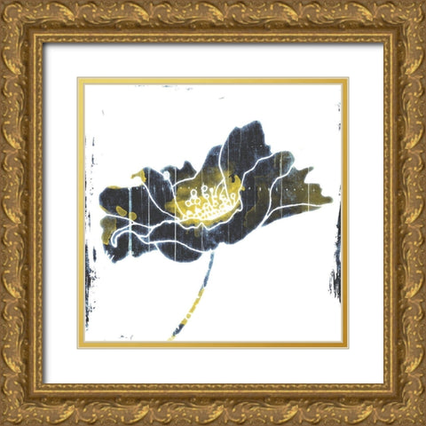 Flower With Blue Yellow Gold Ornate Wood Framed Art Print with Double Matting by Grey, Jave