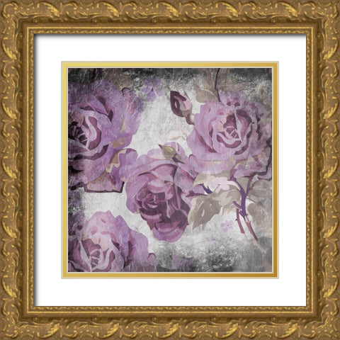 Purple Grey Flowers Gold Ornate Wood Framed Art Print with Double Matting by Grey, Jace