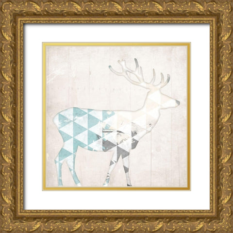 Deer Abstract Gold Ornate Wood Framed Art Print with Double Matting by Grey, Jace