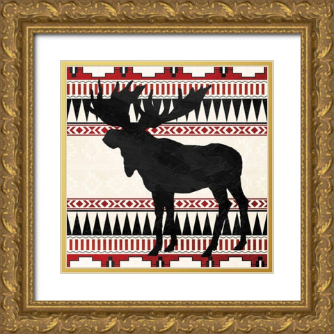 Aztec Moose Red Gold Ornate Wood Framed Art Print with Double Matting by Grey, Jace