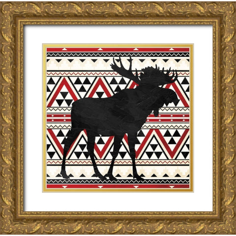 Aztec Moose Red Mate Gold Ornate Wood Framed Art Print with Double Matting by Grey, Jace