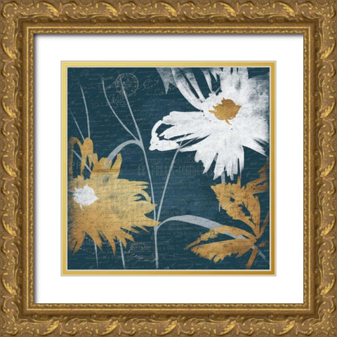 BLUE FLORAL SKETCH MATE Gold Ornate Wood Framed Art Print with Double Matting by Grey, Jace