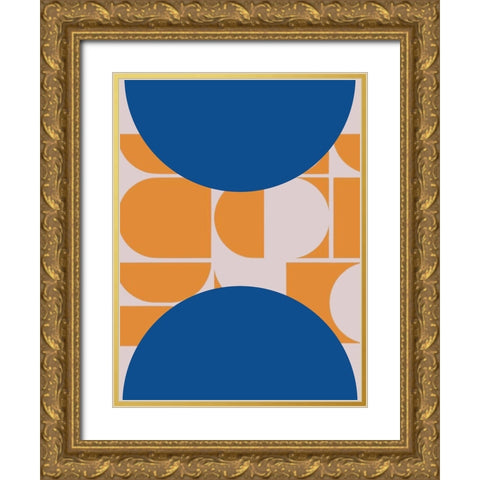 Navy Circles Gold Ornate Wood Framed Art Print with Double Matting by Keith, Jesse