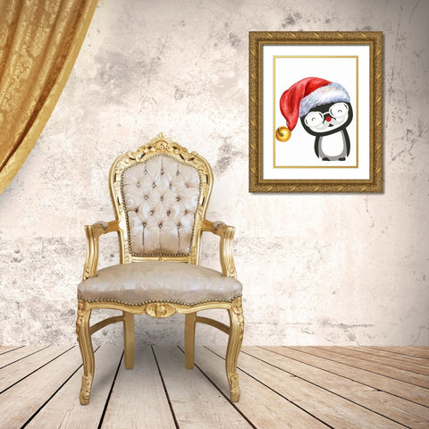 Santa Penguin Gold Ornate Wood Framed Art Print with Double Matting by Keith, Jesse