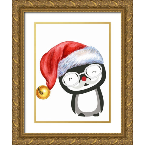 Santa Penguin Gold Ornate Wood Framed Art Print with Double Matting by Keith, Jesse