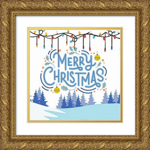 Merry Christmas Gold Ornate Wood Framed Art Print with Double Matting by Keith, Jesse