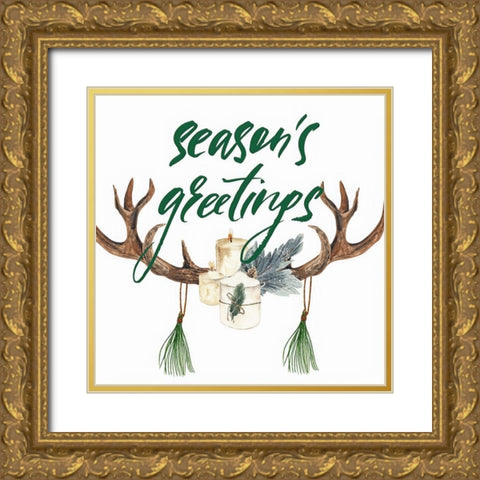 Seasons Greetings Gold Ornate Wood Framed Art Print with Double Matting by Keith, Jesse