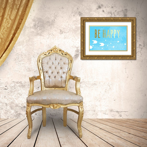 Be Happy Gold Ornate Wood Framed Art Print with Double Matting by Matic, Jelena