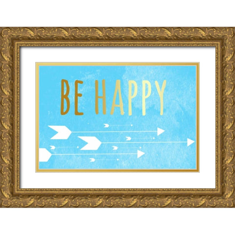 Be Happy Gold Ornate Wood Framed Art Print with Double Matting by Matic, Jelena
