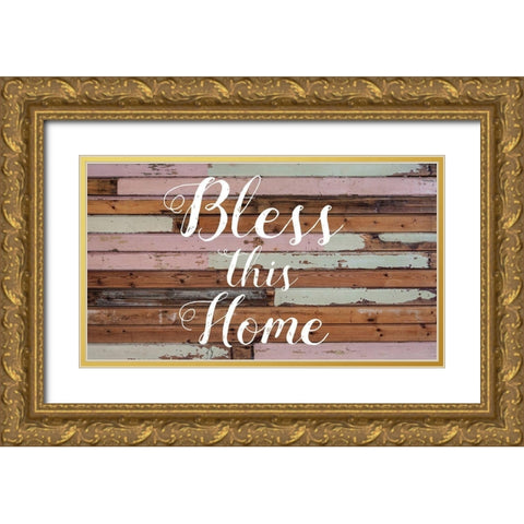 Bless This Home Barnwood Gold Ornate Wood Framed Art Print with Double Matting by Matic, Jelena