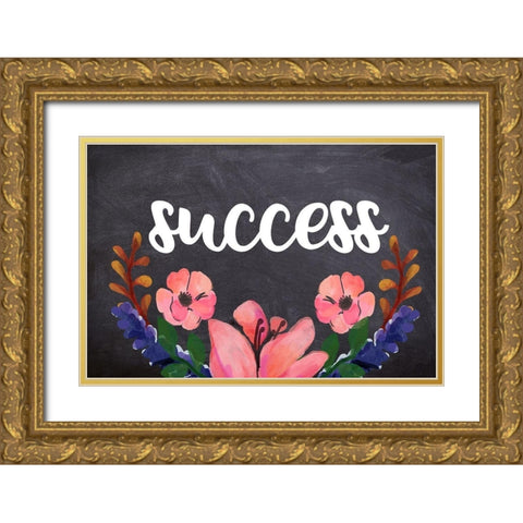 Success Flower Chalkboard Gold Ornate Wood Framed Art Print with Double Matting by Matic, Jelena