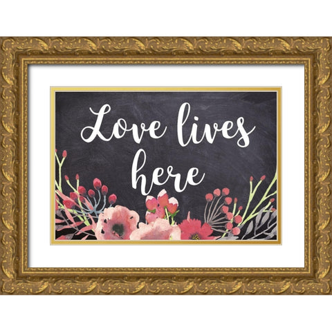 Love Lives Here Gold Ornate Wood Framed Art Print with Double Matting by Matic, Jelena