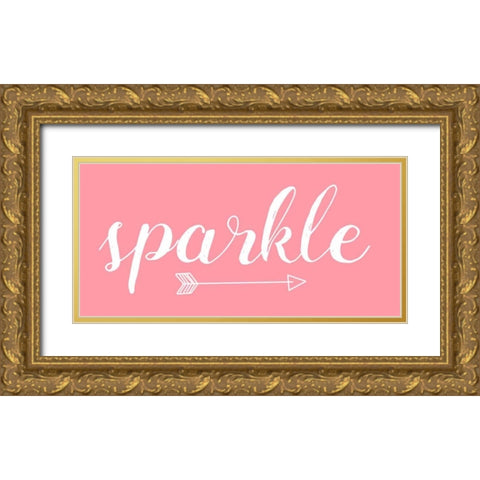 Sparkle Pink Arrow Gold Ornate Wood Framed Art Print with Double Matting by Matic,Jelena