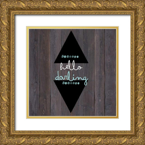 Hello Darling Gold Ornate Wood Framed Art Print with Double Matting by Matic, Jelena