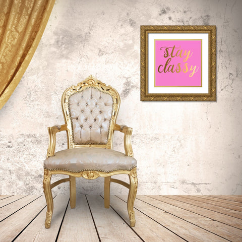 Stay Classy Pink Gold Ornate Wood Framed Art Print with Double Matting by Matic,Jelena