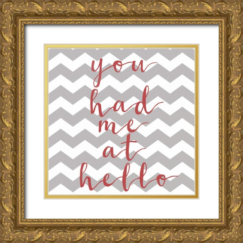 At Hello Chevron Gold Ornate Wood Framed Art Print with Double Matting by Matic,Jelena