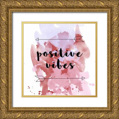 Positive Vibes Pink Splash Gold Ornate Wood Framed Art Print with Double Matting by Matic,Jelena