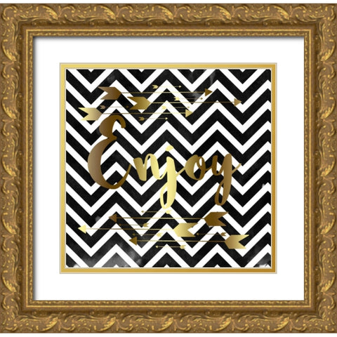 Enjoy Chevron Black White Gold Ornate Wood Framed Art Print with Double Matting by Matic,Jelena