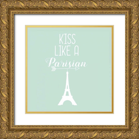 Kiss Like A Parisian Gold Ornate Wood Framed Art Print with Double Matting by Matic,Jelena