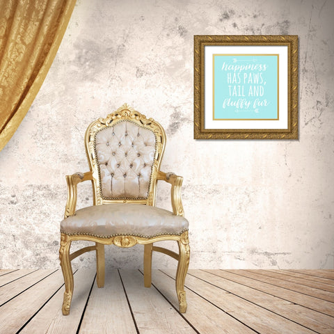 Happiness Paws Blue Gold Ornate Wood Framed Art Print with Double Matting by Matic,Jelena