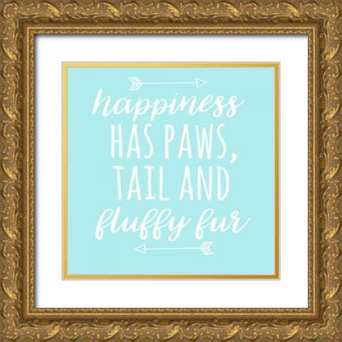 Happiness Paws Blue Gold Ornate Wood Framed Art Print with Double Matting by Matic,Jelena