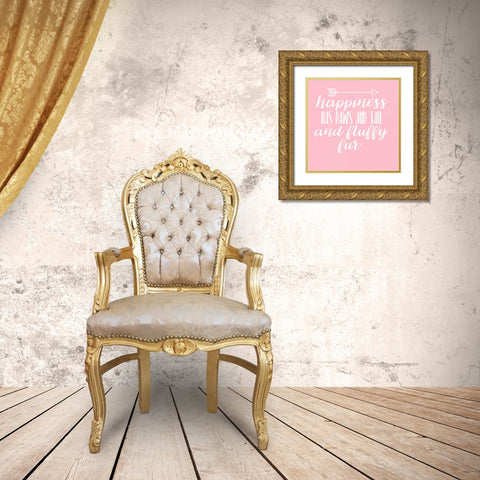 Happiness Paws Pink Gold Ornate Wood Framed Art Print with Double Matting by Matic,Jelena