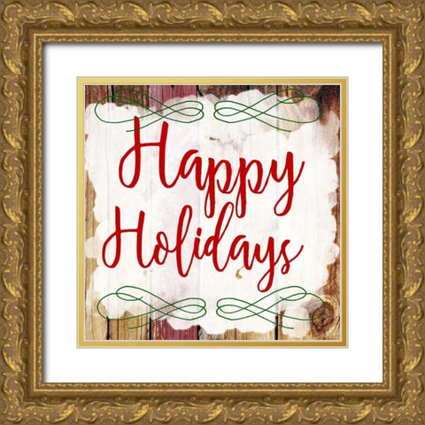 Happy Holidays Gold Ornate Wood Framed Art Print with Double Matting by Matic, Jelena