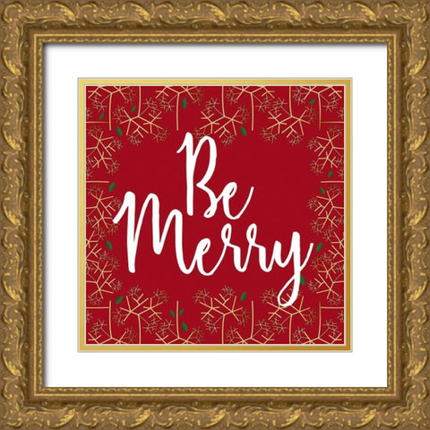 Be Merry Gold Ornate Wood Framed Art Print with Double Matting by Matic, Jelena