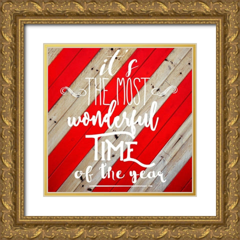 Striped Christmas Gold Ornate Wood Framed Art Print with Double Matting by Matic, Jelena