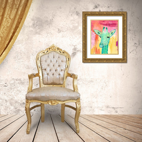 Tie Dye Giraffe Gold Ornate Wood Framed Art Print with Double Matting by McCully, Jennifer