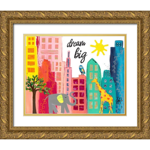 Dream Big Animals in the City Gold Ornate Wood Framed Art Print with Double Matting by McCully, Jennifer