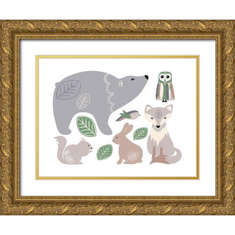 Forest_Friends Gold Ornate Wood Framed Art Print with Double Matting by McCully, Jennifer