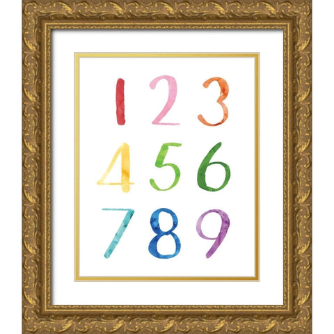 Watercolor Numbers Gold Ornate Wood Framed Art Print with Double Matting by McCully, Jennifer
