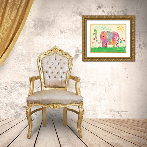 Cool To Be Kind Elephant Gold Ornate Wood Framed Art Print with Double Matting by McCully, Jennifer
