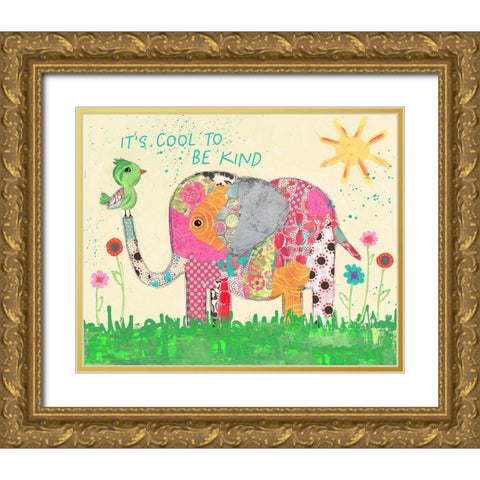 Cool To Be Kind Elephant Gold Ornate Wood Framed Art Print with Double Matting by McCully, Jennifer
