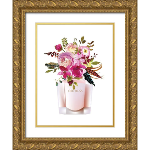 Girl Boss Perfume Bottle Gold Ornate Wood Framed Art Print with Double Matting by McCully, Jennifer