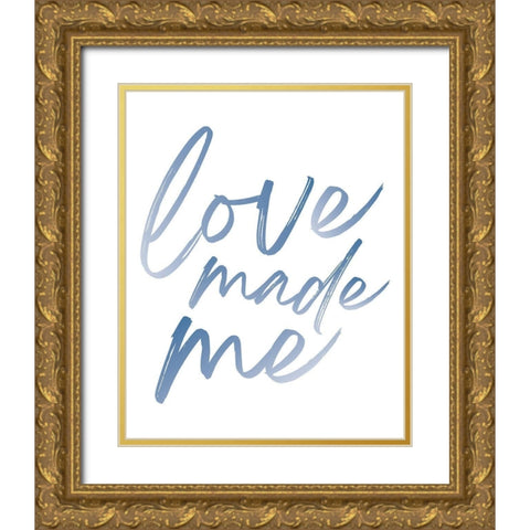 Love Made Me Blue Hues Ombre Gold Ornate Wood Framed Art Print with Double Matting by McCully, Jennifer